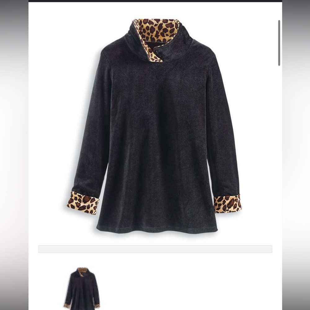 XL Velour Pullover Animal Print Trim Serengeti Women’s Fashions NWOT